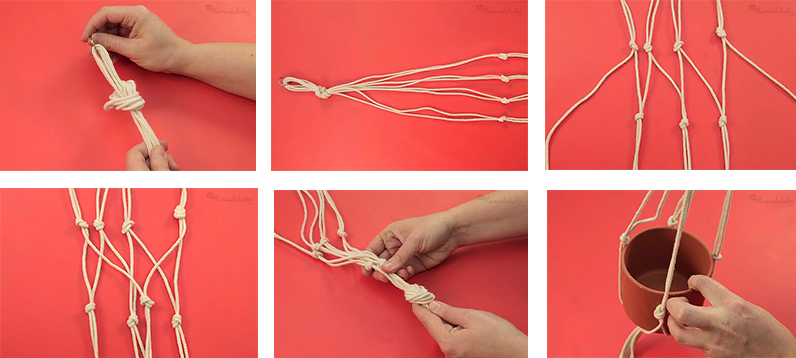 como hacer colgador maceta con cuerda